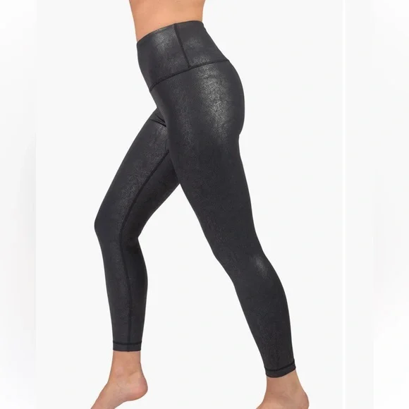 90 Degree High Rise Faux Cracked Leather Leggigngs - Picture 1 of 5